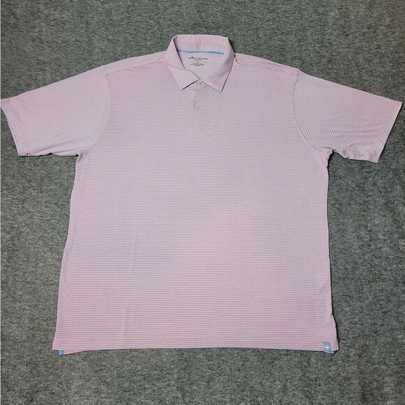 Peter Millar Polo Shirt Mens Size Medium Blue White Short Sleeve Golf Striped - Picture 1 of 10
